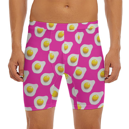 Pink Fried Eggs Pattern Print Men's Long Boxer Briefs