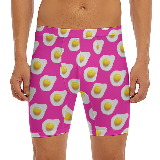 Pink Fried Eggs Pattern Print Men's Long Boxer Briefs