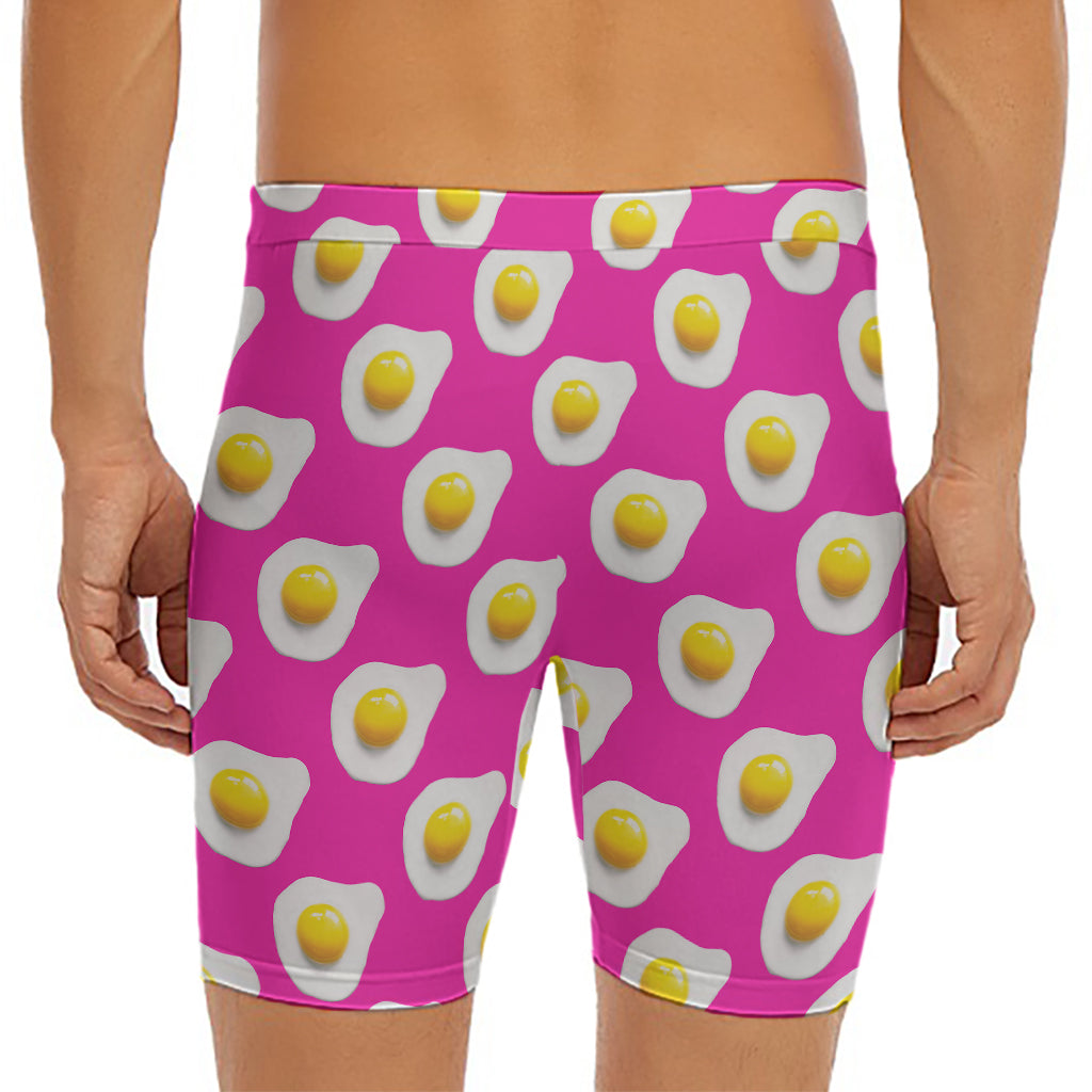 Pink Fried Eggs Pattern Print Men's Long Boxer Briefs