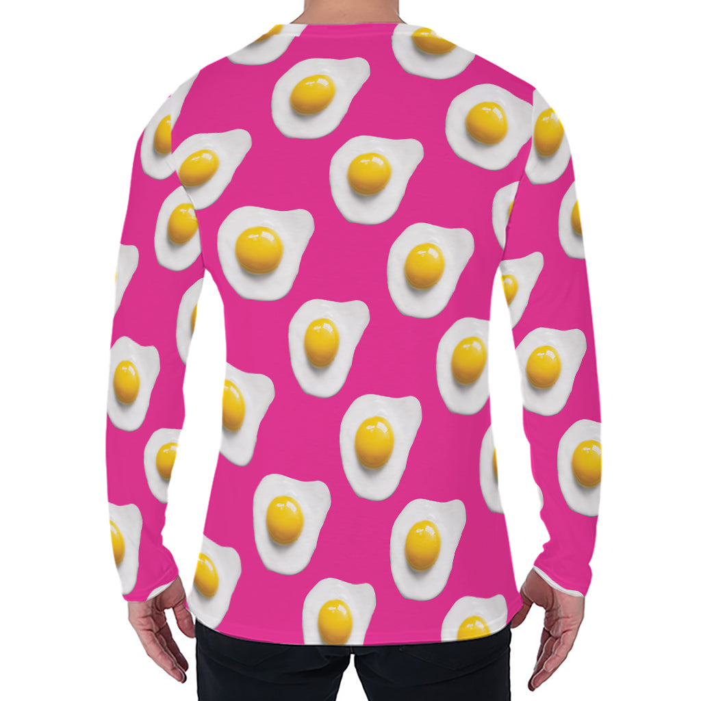 Pink Fried Eggs Pattern Print Men's Long Sleeve T-Shirt