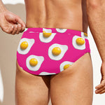 Pink Fried Eggs Pattern Print Men's Swim Briefs
