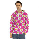 Pink Fried Eggs Pattern Print Men's Velvet Pullover Hoodie