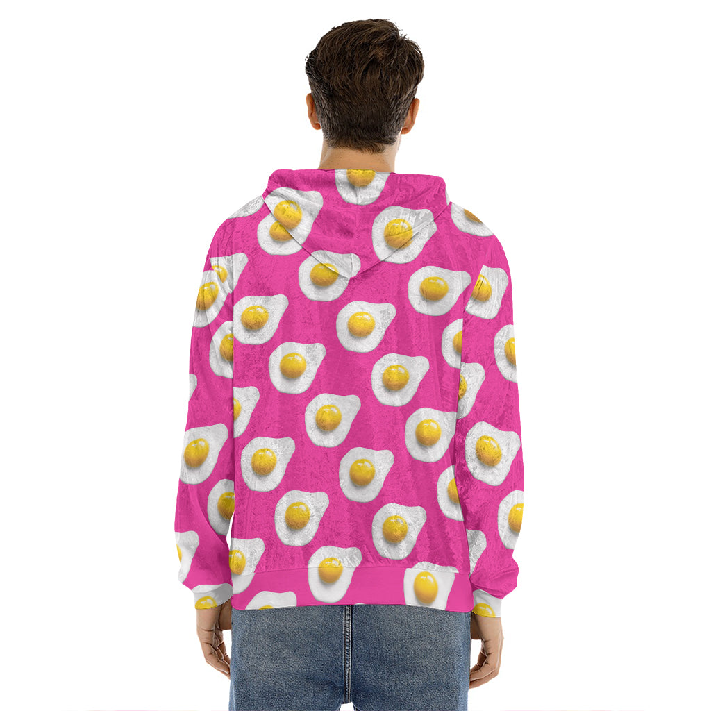 Pink Fried Eggs Pattern Print Men's Velvet Pullover Hoodie
