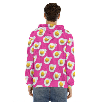 Pink Fried Eggs Pattern Print Men's Velvet Pullover Hoodie