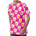 Pink Fried Eggs Pattern Print Men's Velvet T-Shirt