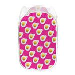 Pink Fried Eggs Pattern Print Mesh Laundry Hamper