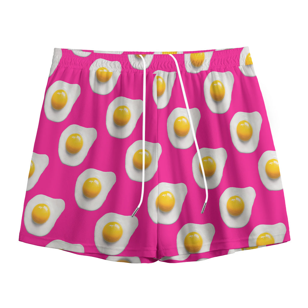 Pink Fried Eggs Pattern Print Mesh Shorts