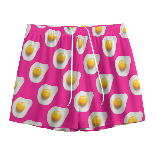 Pink Fried Eggs Pattern Print Mesh Shorts