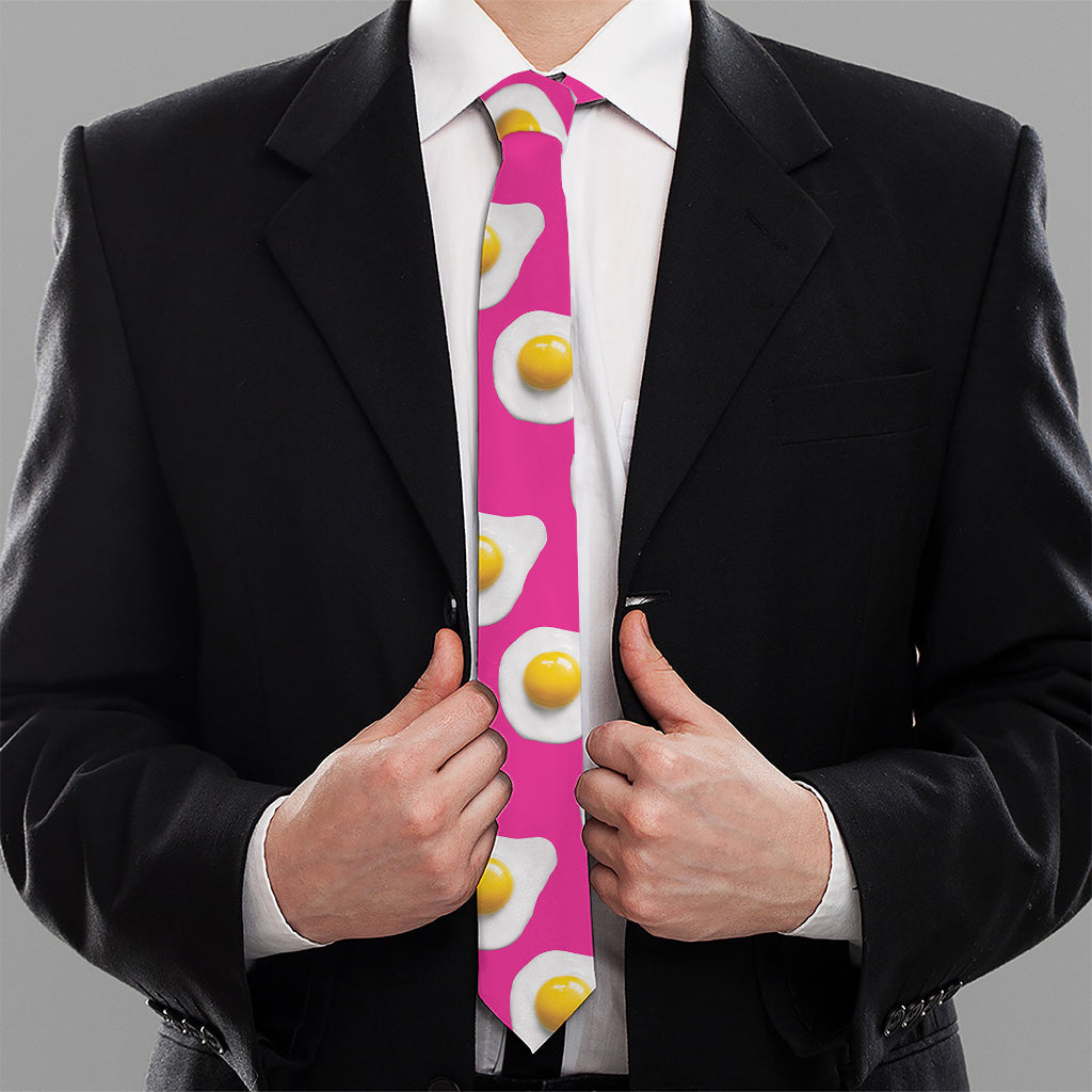 Pink Fried Eggs Pattern Print Necktie