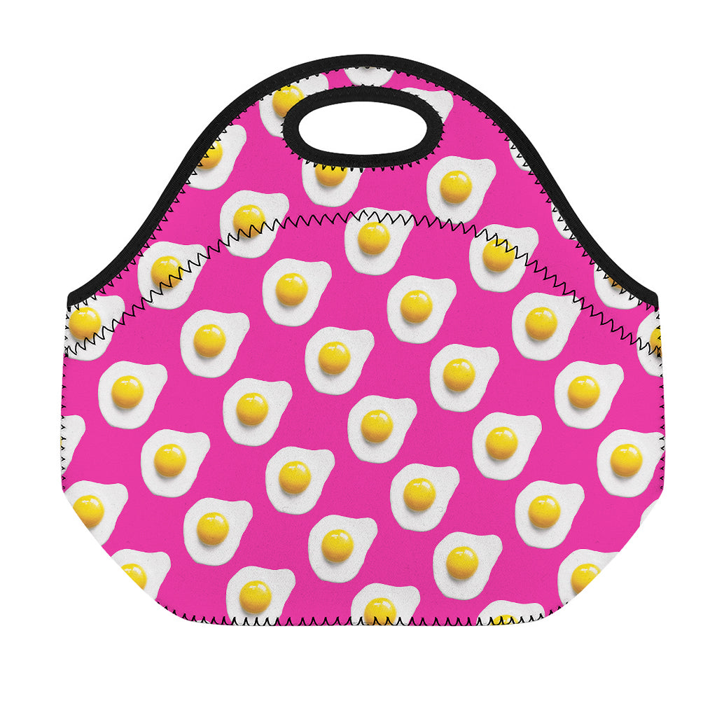 Pink Fried Eggs Pattern Print Neoprene Lunch Bag