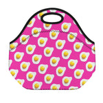 Pink Fried Eggs Pattern Print Neoprene Lunch Bag