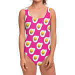 Pink Fried Eggs Pattern Print One Piece Swimsuit