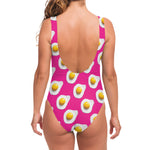 Pink Fried Eggs Pattern Print One Piece Swimsuit