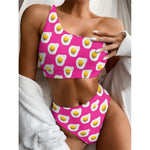 Pink Fried Eggs Pattern Print One Shoulder Bikini Top