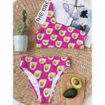 Pink Fried Eggs Pattern Print One Shoulder Bikini Top