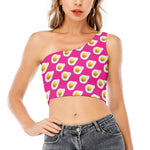 Pink Fried Eggs Pattern Print One Shoulder Crop Top