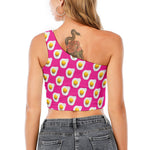 Pink Fried Eggs Pattern Print One Shoulder Crop Top