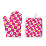 Pink Fried Eggs Pattern Print Oven Mitt And Pot Holder Set