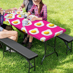Pink Fried Eggs Pattern Print Picnic Table Cover