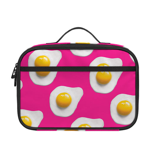 Pink Fried Eggs Pattern Print Portable Lunch Bag