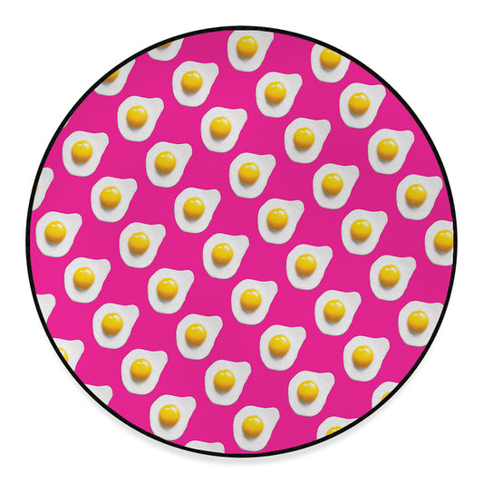 Pink Fried Eggs Pattern Print Round Floor Mat