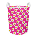 Pink Fried Eggs Pattern Print Round Laundry Basket