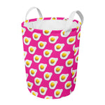 Pink Fried Eggs Pattern Print Round Laundry Basket