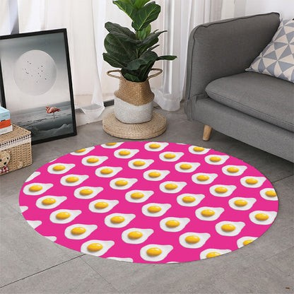 Pink Fried Eggs Pattern Print Round Rug