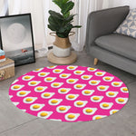 Pink Fried Eggs Pattern Print Round Rug