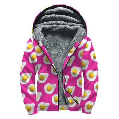 Pink Fried Eggs Pattern Print Sherpa Lined Zip Up Hoodie