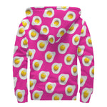 Pink Fried Eggs Pattern Print Sherpa Lined Zip Up Hoodie