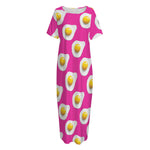 Pink Fried Eggs Pattern Print Short Sleeve Long Nightdress