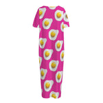 Pink Fried Eggs Pattern Print Short Sleeve Long Nightdress