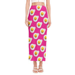 Pink Fried Eggs Pattern Print Side Slit Maxi Skirt