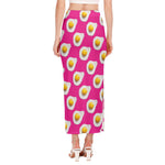 Pink Fried Eggs Pattern Print Side Slit Maxi Skirt