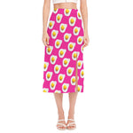 Pink Fried Eggs Pattern Print Side Slit Midi Skirt