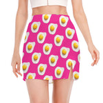 Pink Fried Eggs Pattern Print Side Slit Mini Skirt
