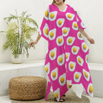 Pink Fried Eggs Pattern Print Silk V-Neck Kaftan Dress