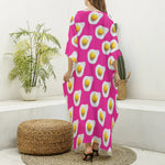 Pink Fried Eggs Pattern Print Silk V-Neck Kaftan Dress