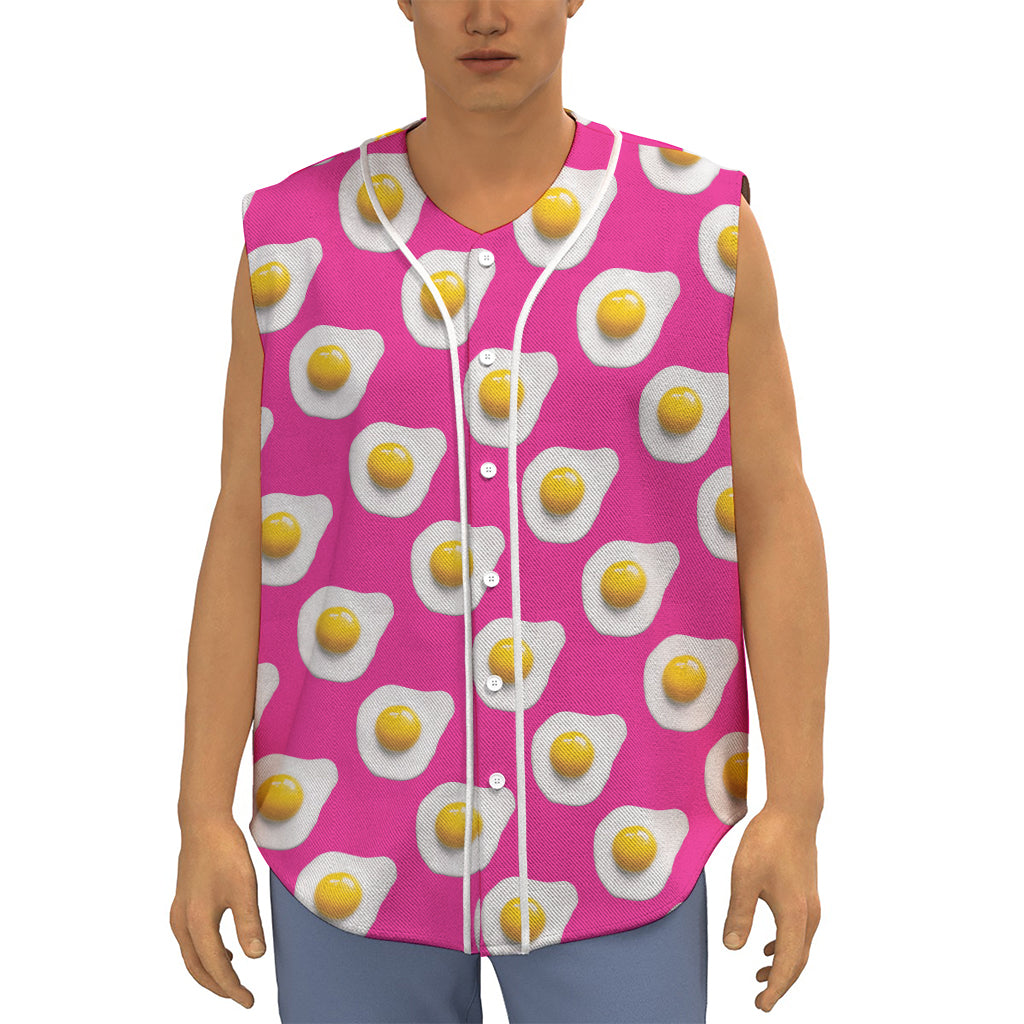 Pink Fried Eggs Pattern Print Sleeveless Baseball Jersey