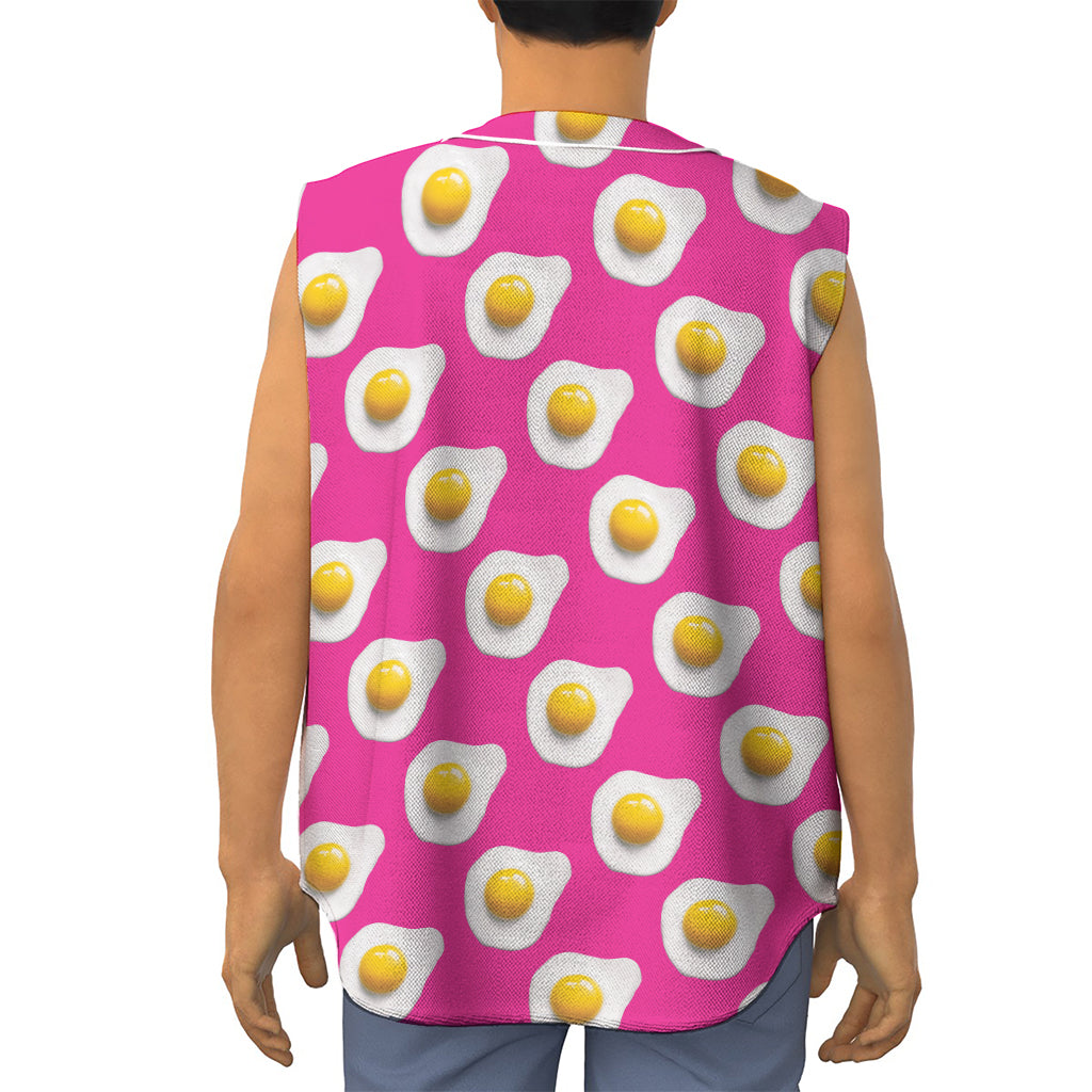 Pink Fried Eggs Pattern Print Sleeveless Baseball Jersey