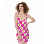 Pink Fried Eggs Pattern Print Sleeveless Bodycon Dress