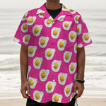 Pink Fried Eggs Pattern Print Textured Short Sleeve Shirt