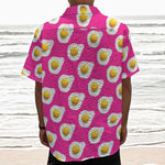Pink Fried Eggs Pattern Print Textured Short Sleeve Shirt