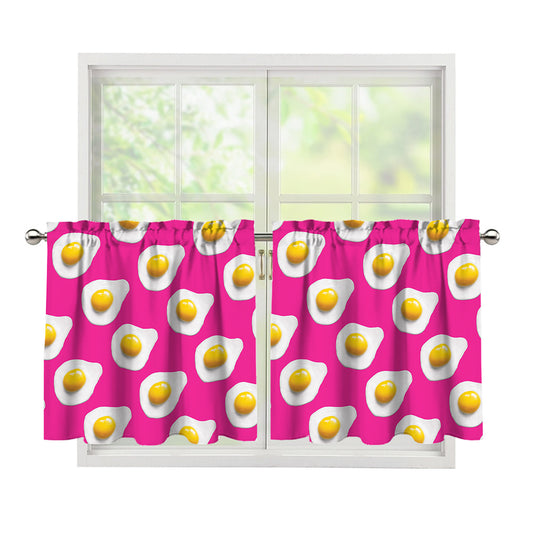 Pink Fried Eggs Pattern Print Tier Curtains