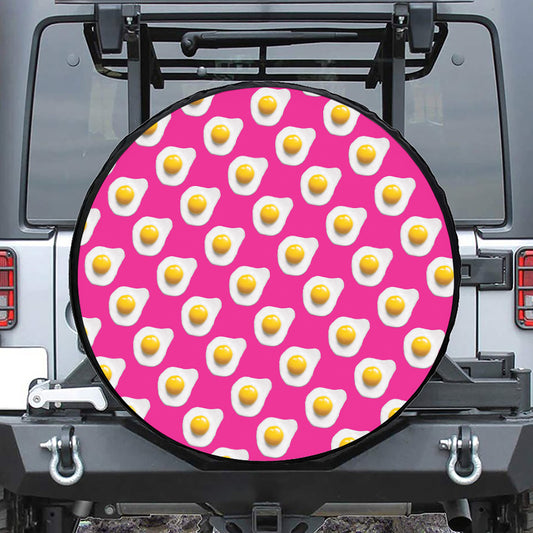 Pink Fried Eggs Pattern Print Tire Cover