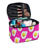 Pink Fried Eggs Pattern Print Travel Makeup Bag