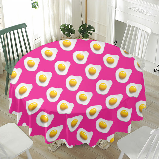 Pink Fried Eggs Pattern Print Waterproof Round Tablecloth