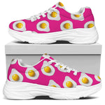 Pink Fried Eggs Pattern Print White Chunky Shoes