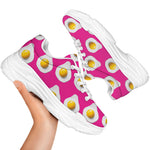 Pink Fried Eggs Pattern Print White Chunky Shoes